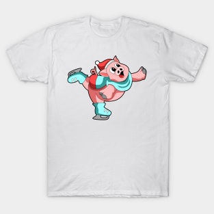 Pig at Ice skating with Ice skates T-Shirt